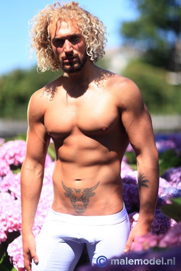Erik blond muscular hunk garden shoot #3